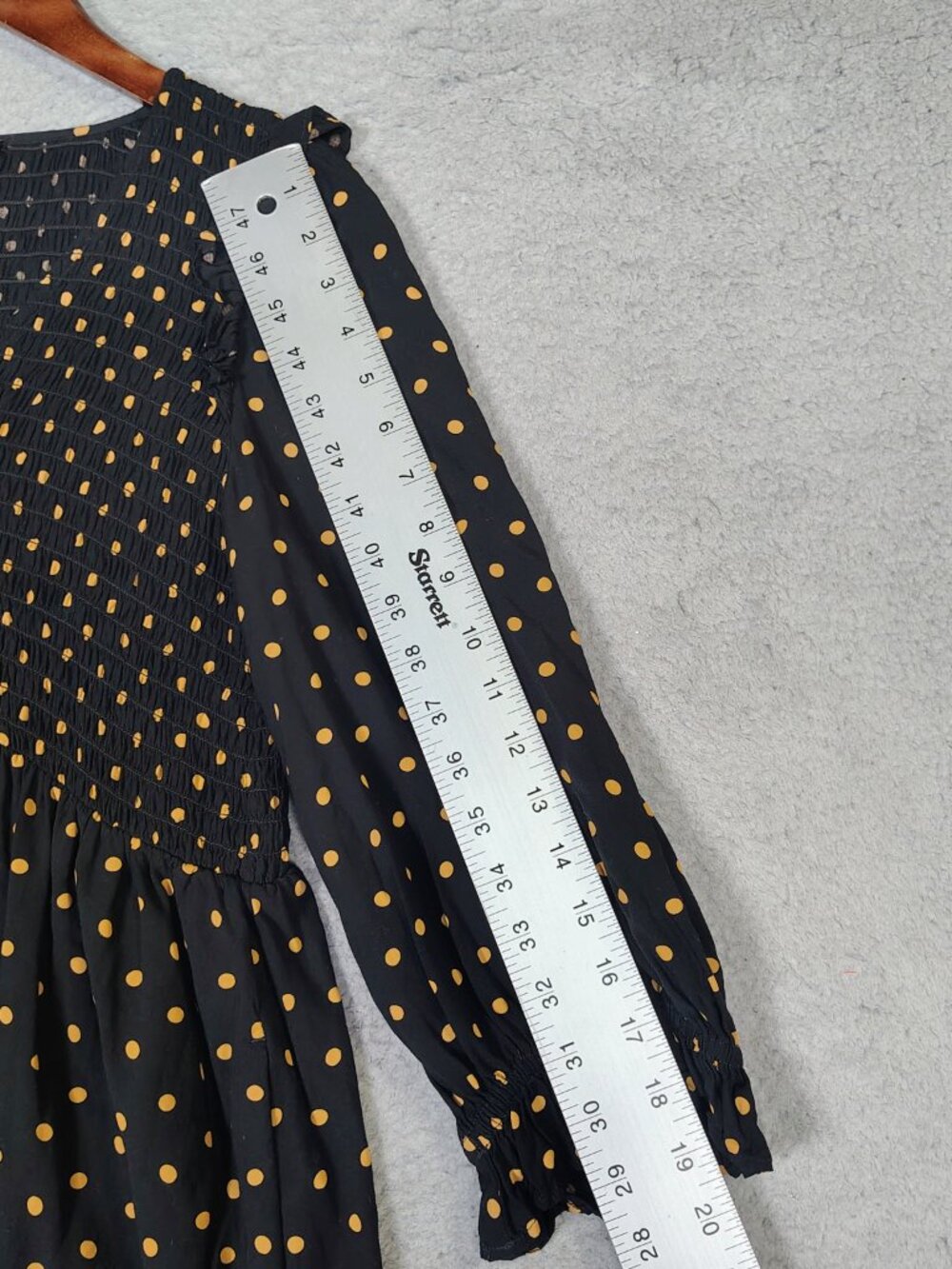 Madewell Mini Dress Women Medium Black Oval Dot Smocked Lucie V-Neck Puff Sleeve - Picture 7 of 11